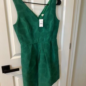 J. Crew Emerald Textured V-Neck Sleeveless Dress